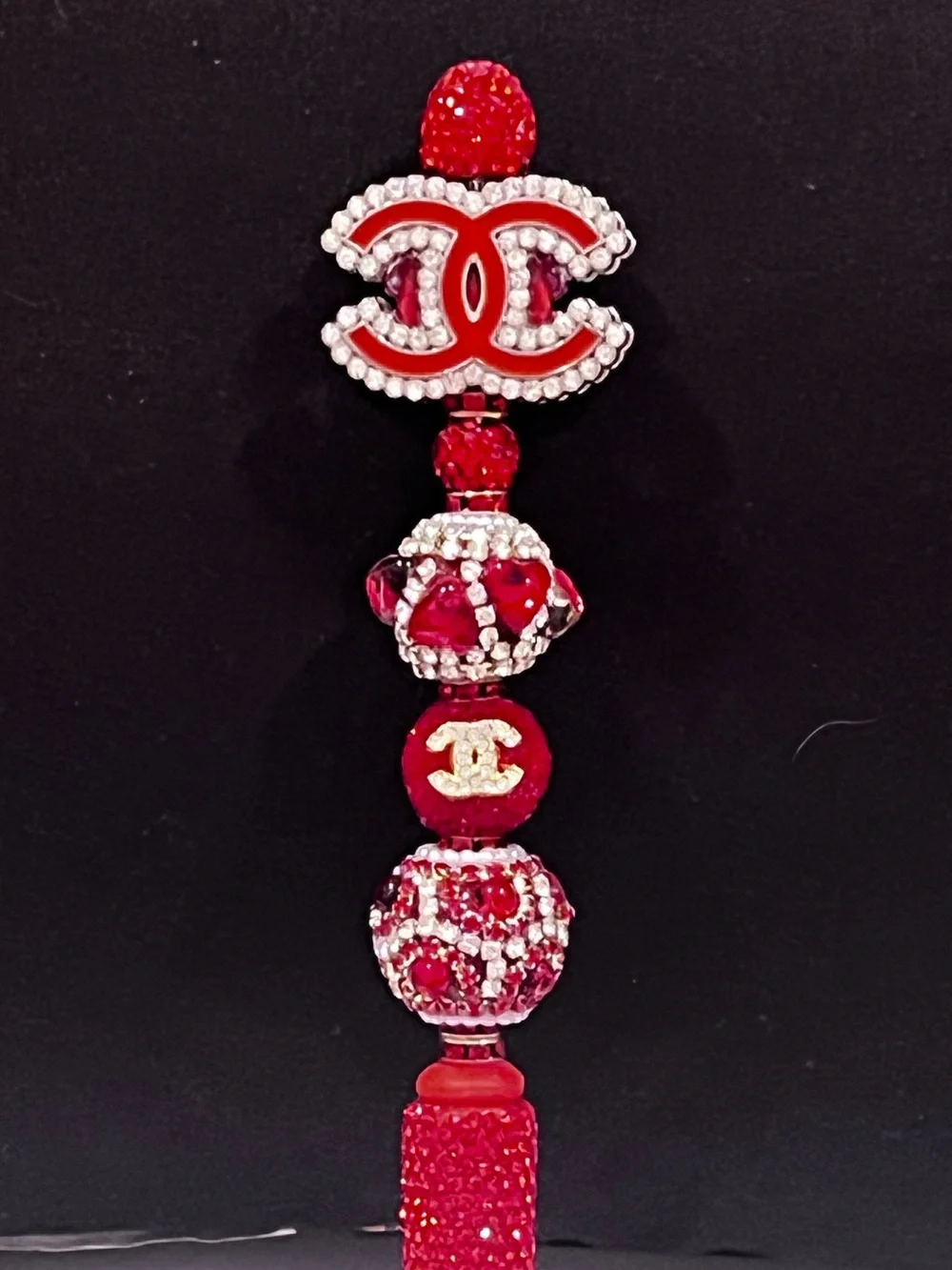 Designer inspired bright red monogram focal fancy beaded pen